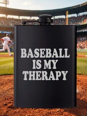 Personalized Baseball Is My Therapy Black Flask | Baseball | Sports | Flask